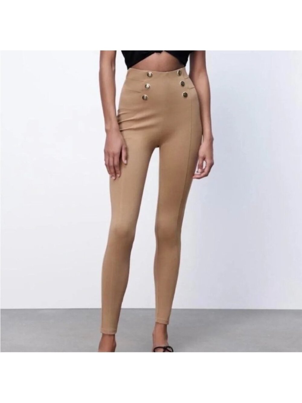 Zara Tan Ponte Knit Leggings Size Small